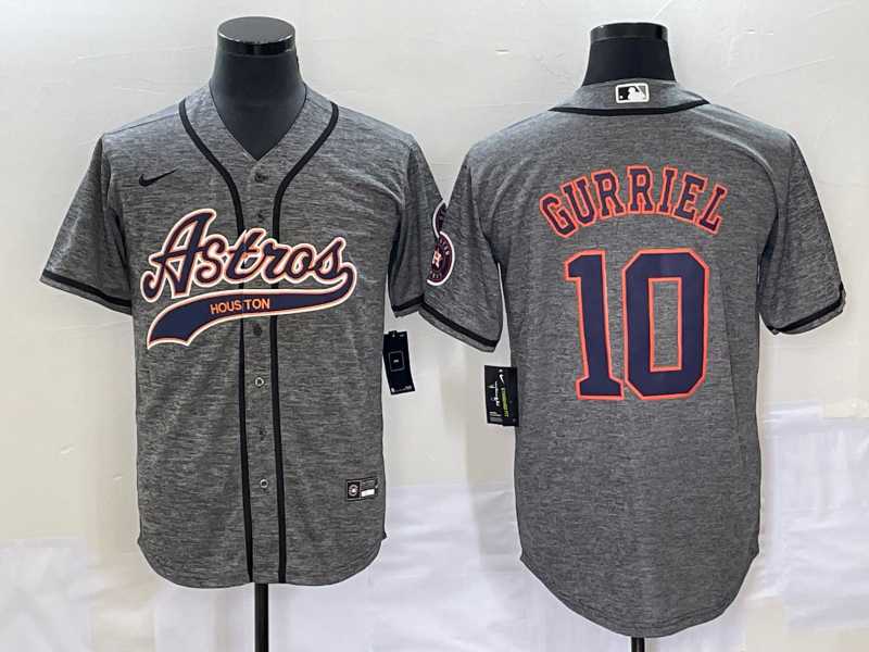 Mens Houston Astros #10 Yuli Gurriel Grey Gridiron Cool Base Stitched Jersey